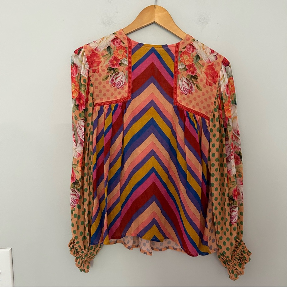 Anthropologie Bl-nk Miranda Peasant Blouse Pink Floral Mixed Print
